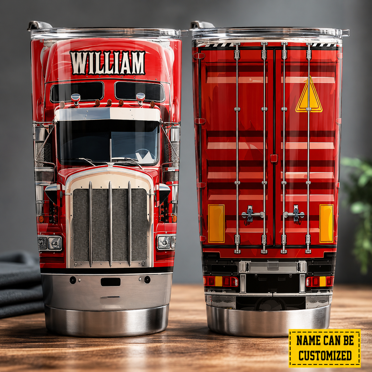 Personalized Trucker Stainless 3D Effect Steel Tumbler with Name, Custom Truck Driver Travel Cup, Gift for Trucker Dad Husband Boyfriend