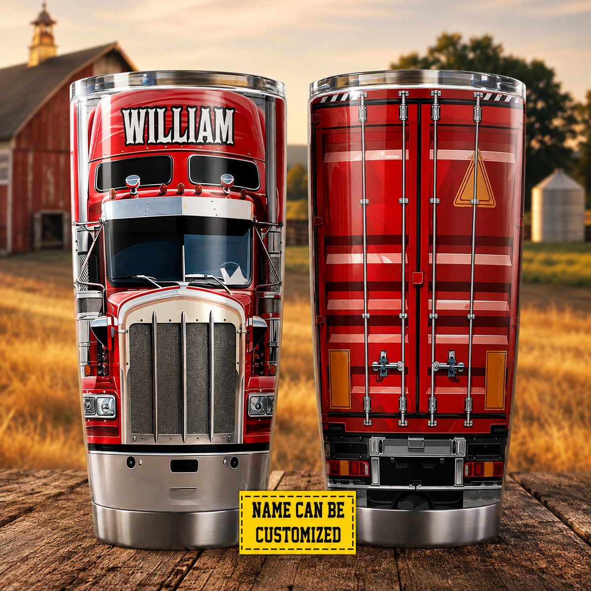 Personalized Trucker Stainless 3D Effect Steel Tumbler with Name, Custom Truck Driver Travel Cup, Gift for Trucker Dad Husband Boyfriend
