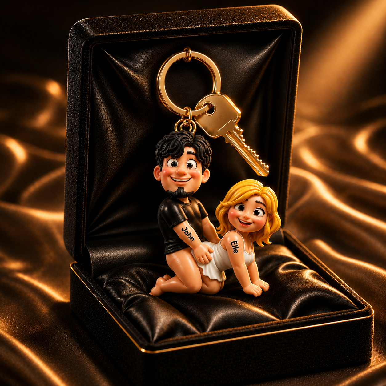 Naughty Personalized Couple Keychain 3D Effect – Custom Couple Keyring Gift for Boyfriend, Husband, Wife, Girlfriend, Anniversary Keepsake