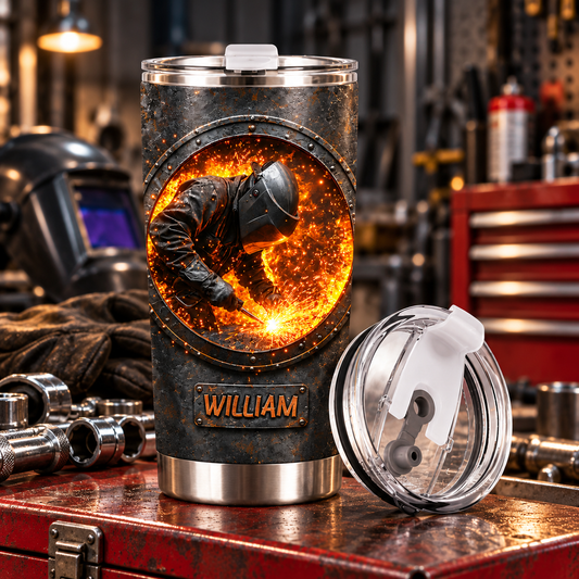Personalized Welder 3D Effect Tumbler, Custom Stainless Steel Welding Travel Cup, 20oz Gift for Welder Man Dad Husband Boyfriend