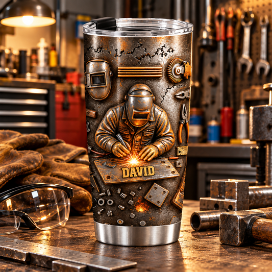 Personalized Welder 3D Effect Tumbler with Name, Custom Welding Tools Stainless Steel Travel Cup, 20oz Gift for Welder Dad Husband Craftsman