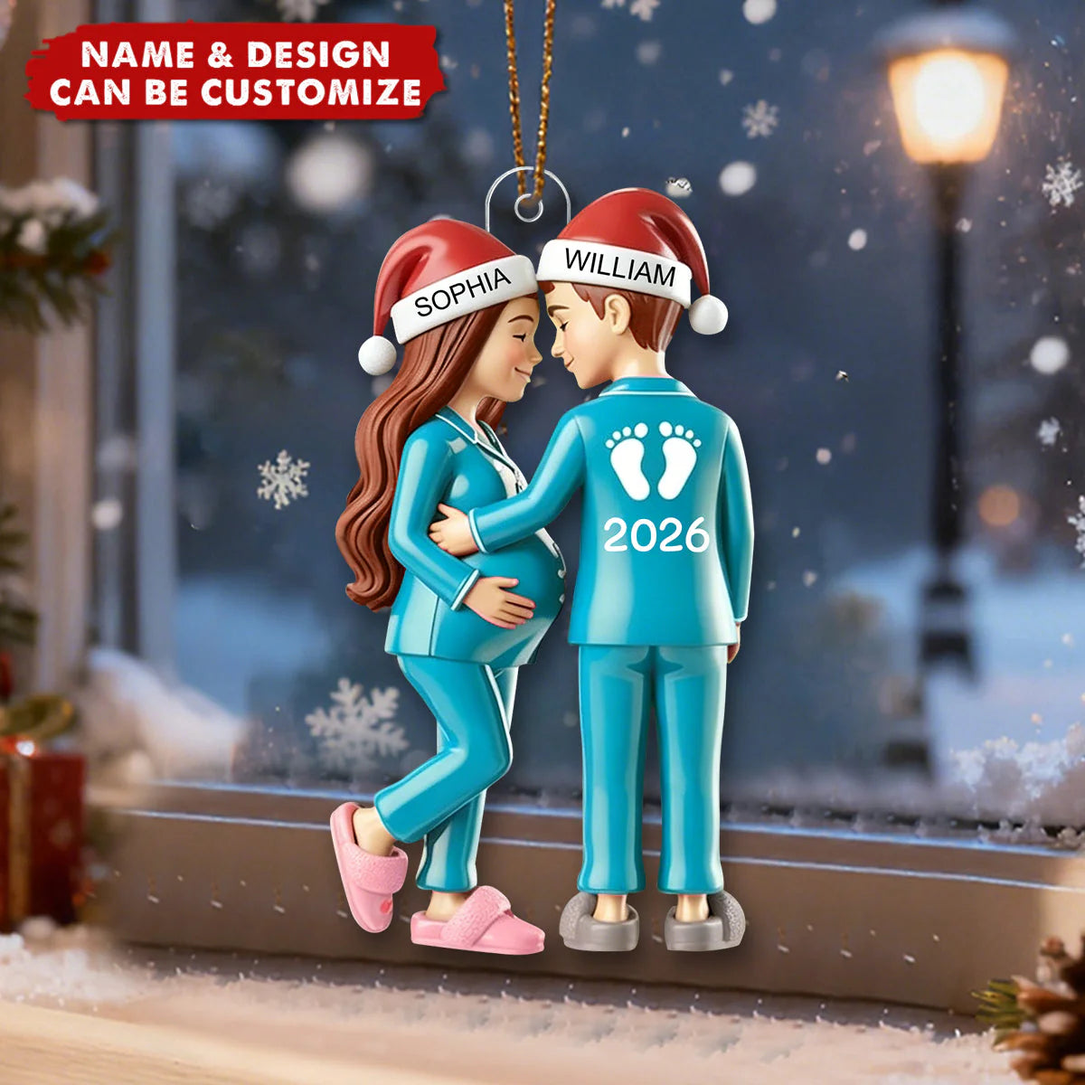 Personalized Baby Bump Christmas Ornament 2026, Custom Expecting Parents Acrylic Keepsake, Pregnancy Reveal Gift for Mom Dad Couple