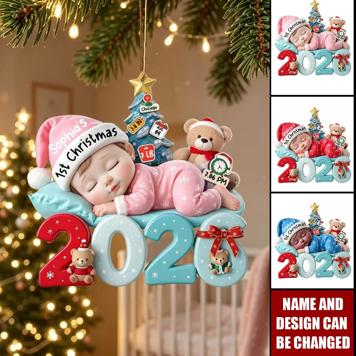 Personalized Baby First Christmas Ornament 2026 with Name Birth Stats, Custom Newborn Acrylic Keepsake, Baby Shower Gift