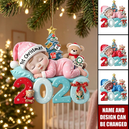 Personalized Baby First Christmas Ornament 2026 with Name Birth Stats, Custom Newborn Acrylic Keepsake, Baby Shower Gift