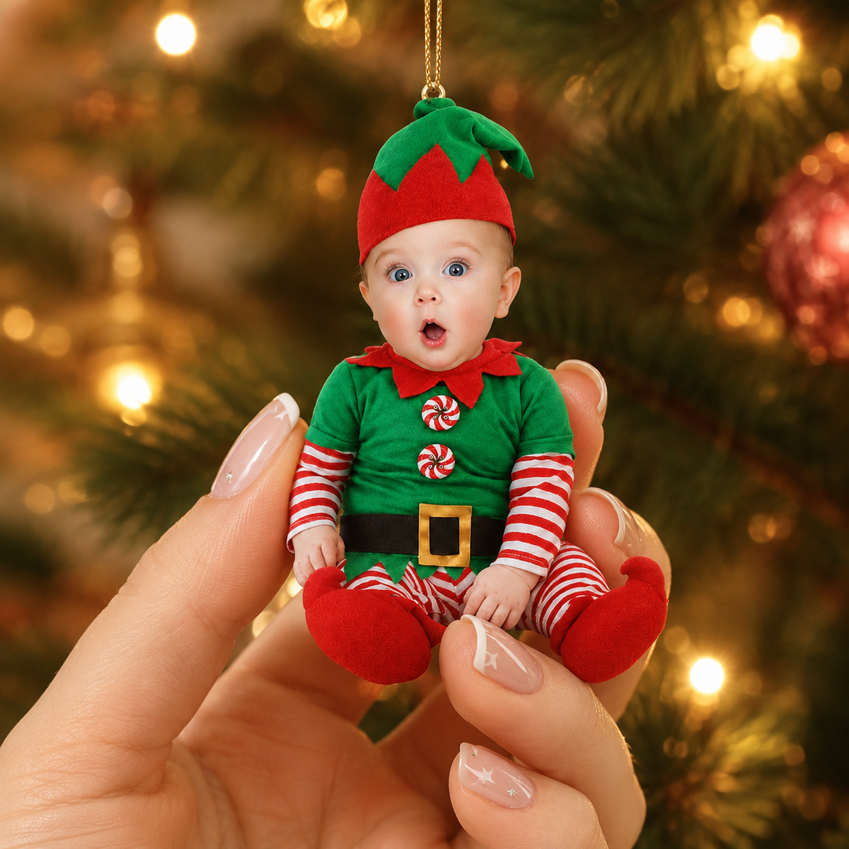 Baby's First Christmas Ornament 3D Effect, Personalized Newborn Photo Ornament, Custom Baby Elf Acrylic Christmas Keepsake Gift