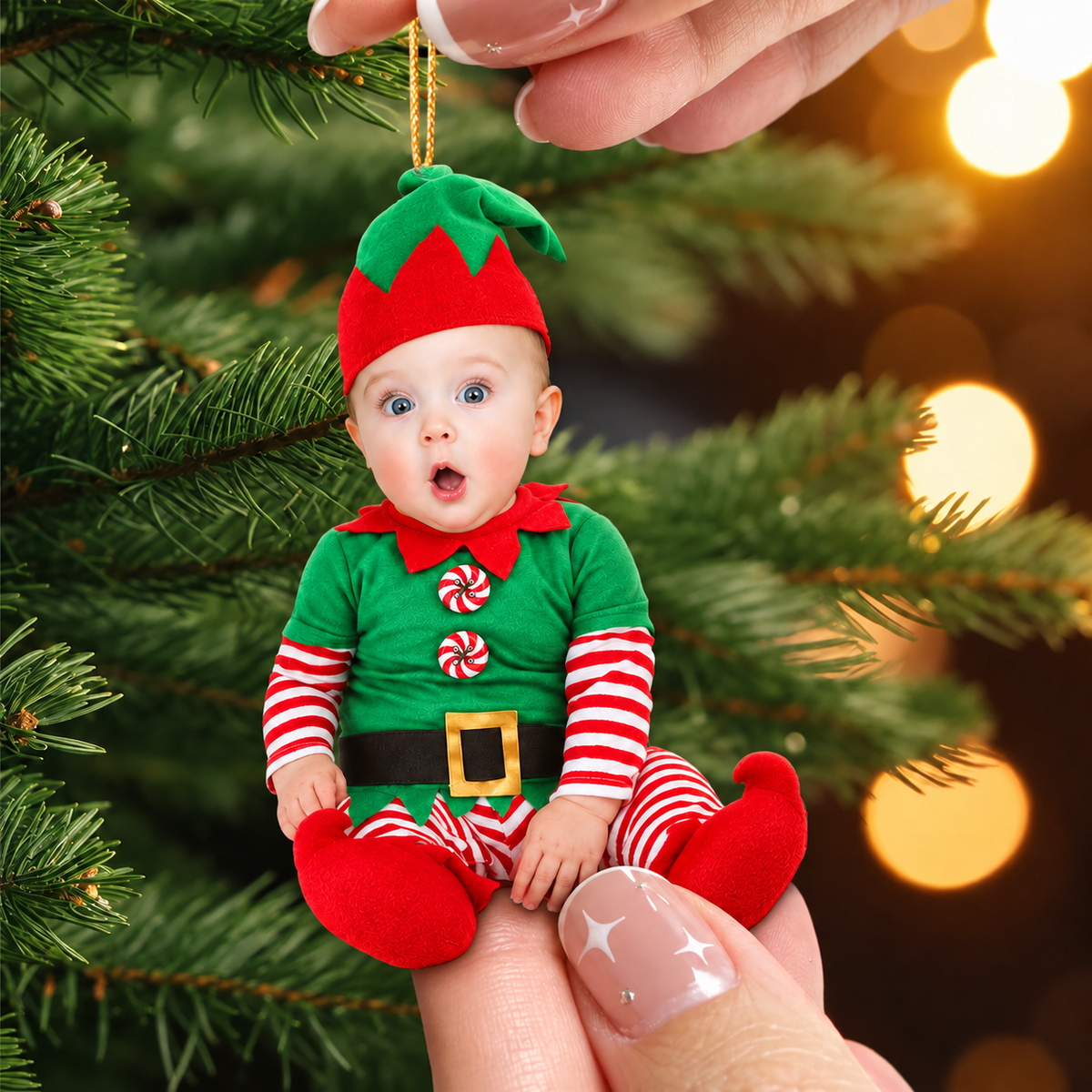 Baby's First Christmas Ornament 3D Effect, Personalized Newborn Photo Ornament, Custom Baby Elf Acrylic Christmas Keepsake Gift
