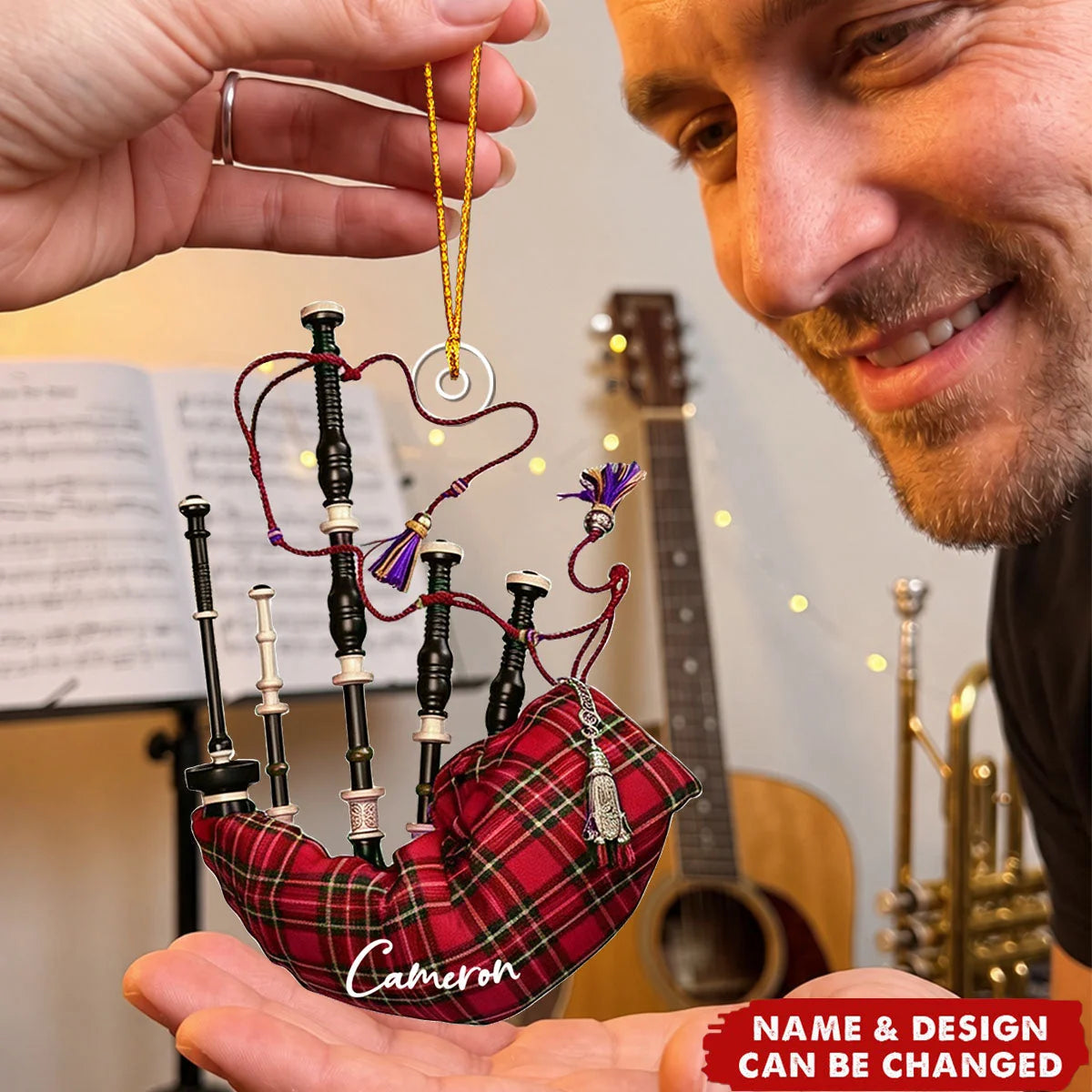 Personalized Bagpipe Christmas Ornament with Name, Custom Acrylic Bagpiper Keepsake, Gift for Bagpipe Player Musician Dad Grandpa Music Lover