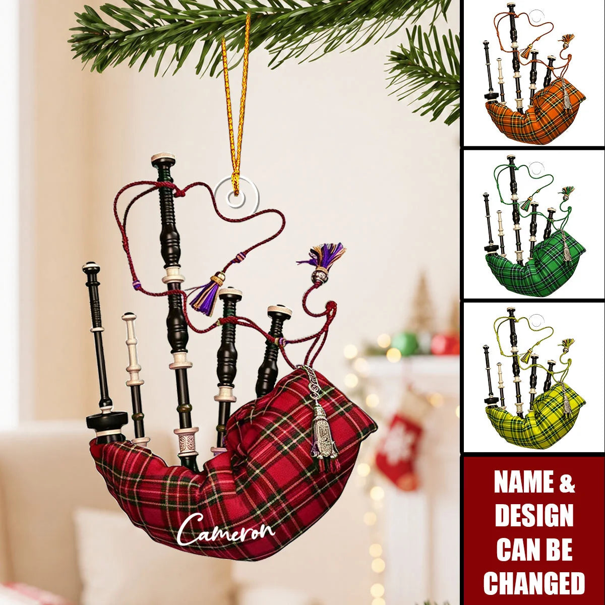 Personalized Bagpipe Christmas Ornament with Name, Custom Acrylic Bagpiper Keepsake, Gift for Bagpipe Player Musician Dad Grandpa Music Lover