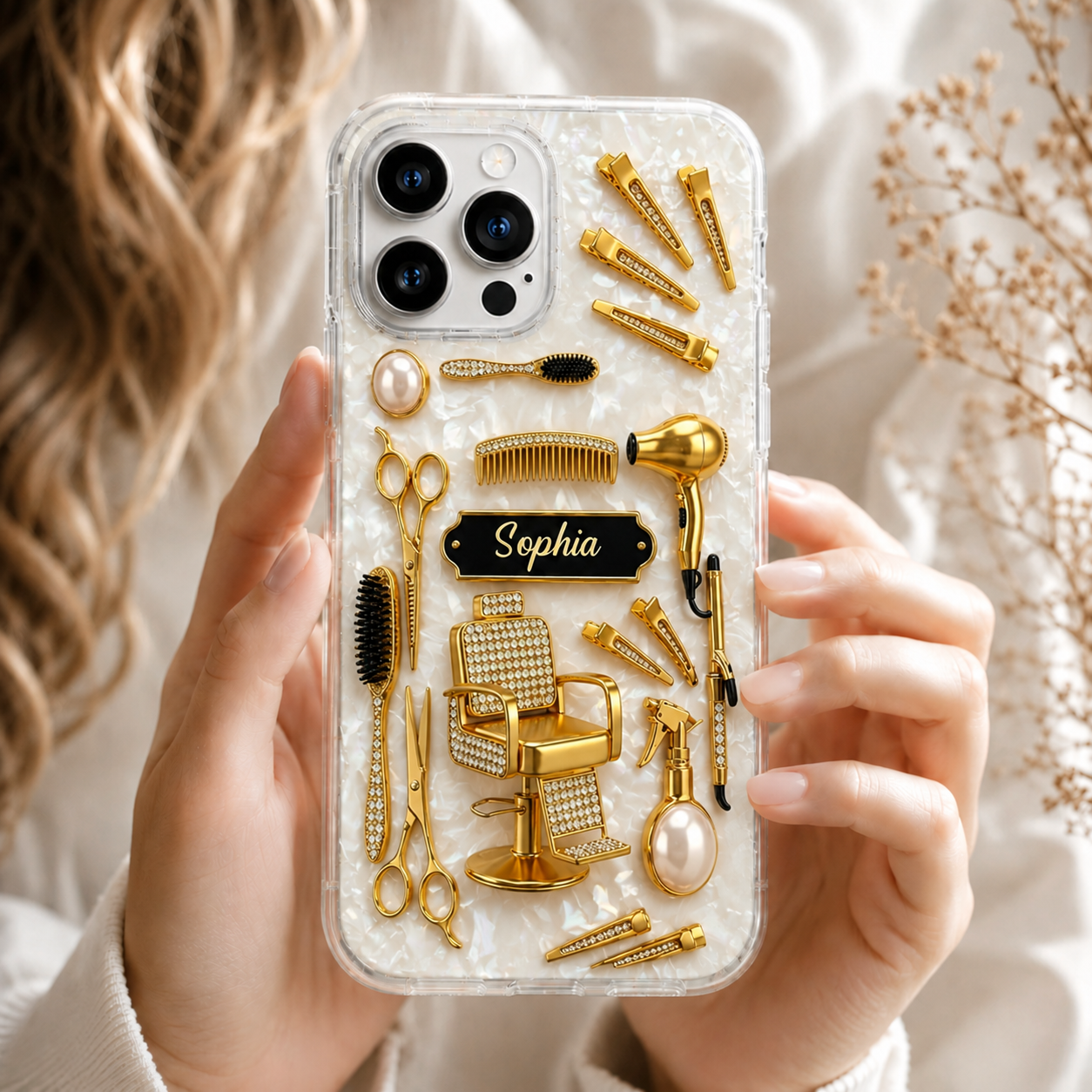 Personalized Hair Stylist Phone Case 3D Effect – Custom Name Hairdresser Gift for Hairstylists & Beauty Professional