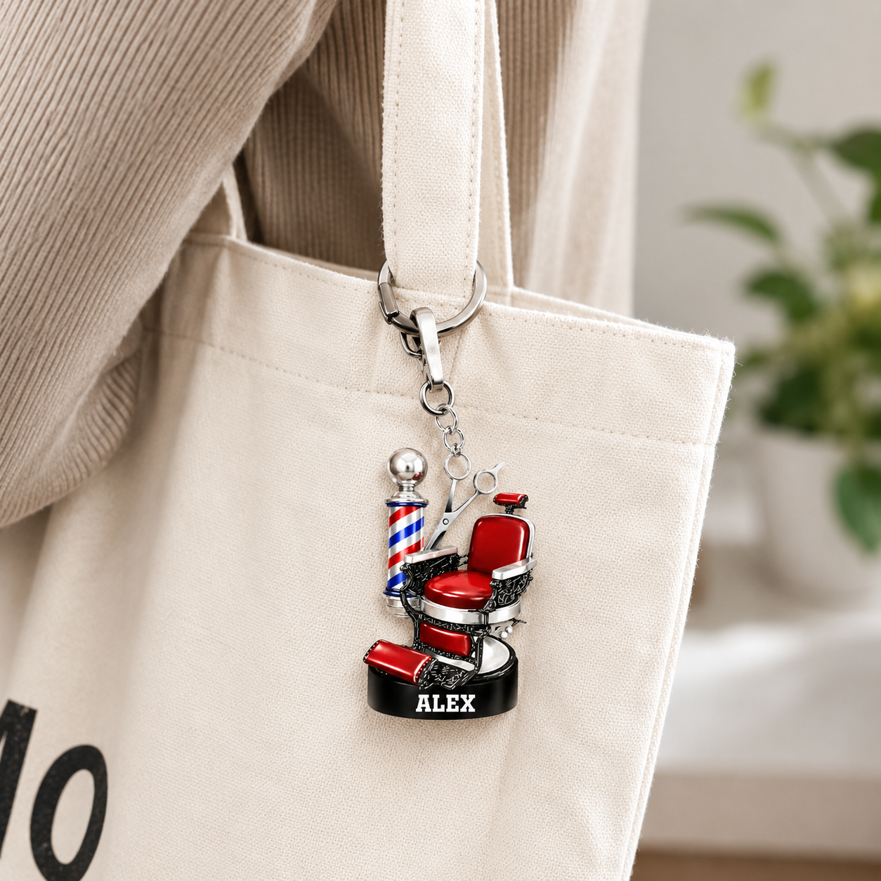Personalized Barber Chair 3D Effect Keychain, Custom Name Barber Acrylic Keyring, Hair Stylist Barbershop Gift for Barber Men Women