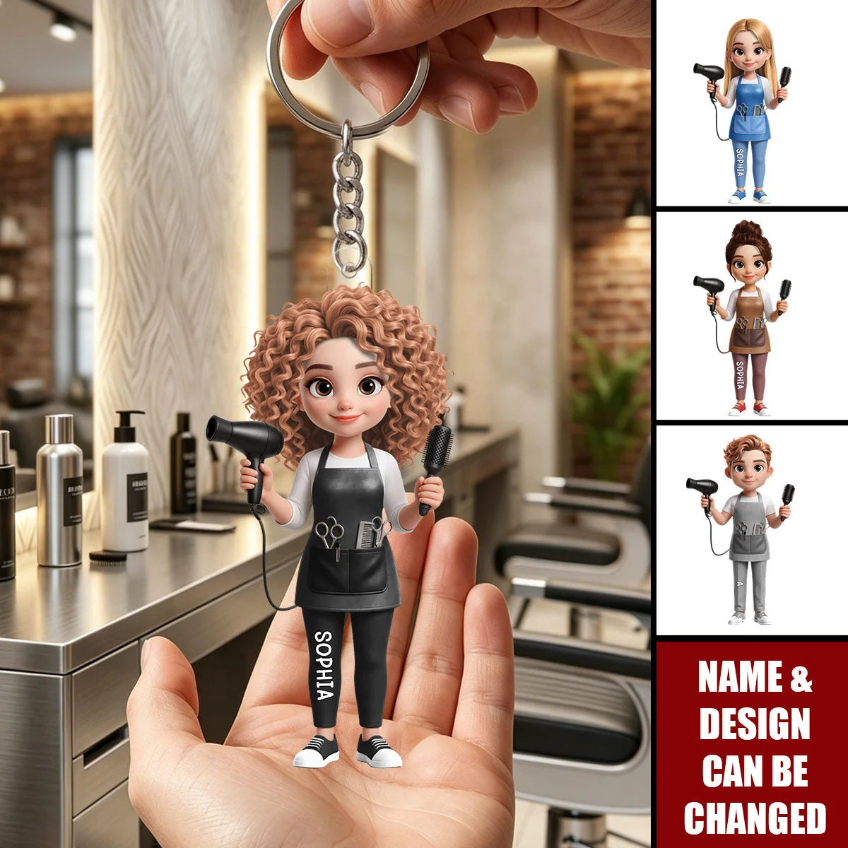 Personalized Hair Stylist Keychain, Custom Hairdresser Acrylic Key Ring, Gift for Hairstylist Barber Cosmetologist Salon Owner