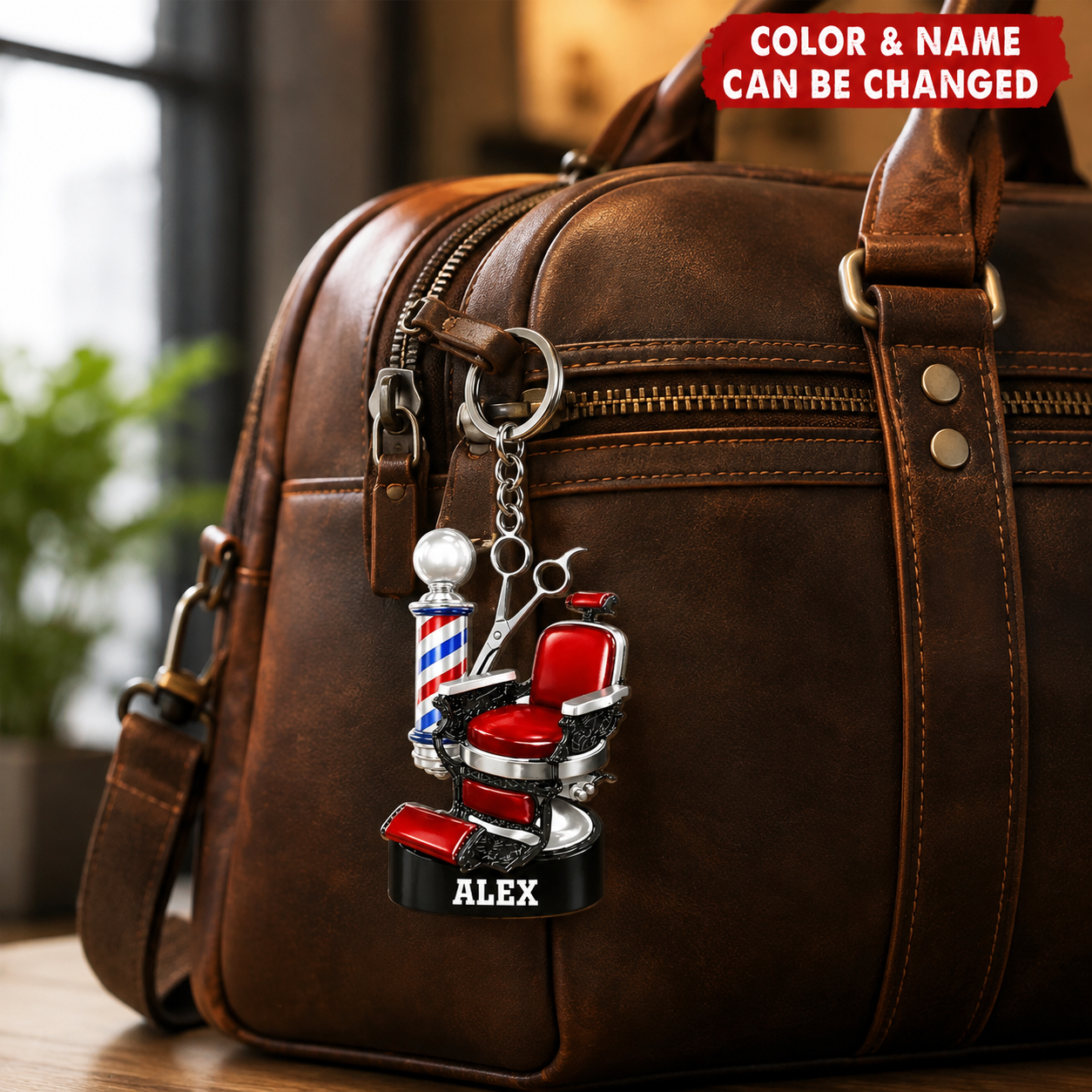 Personalized Barber Chair 3D Effect Keychain, Custom Name Barber Acrylic Keyring, Hair Stylist Barbershop Gift for Barber Men Women