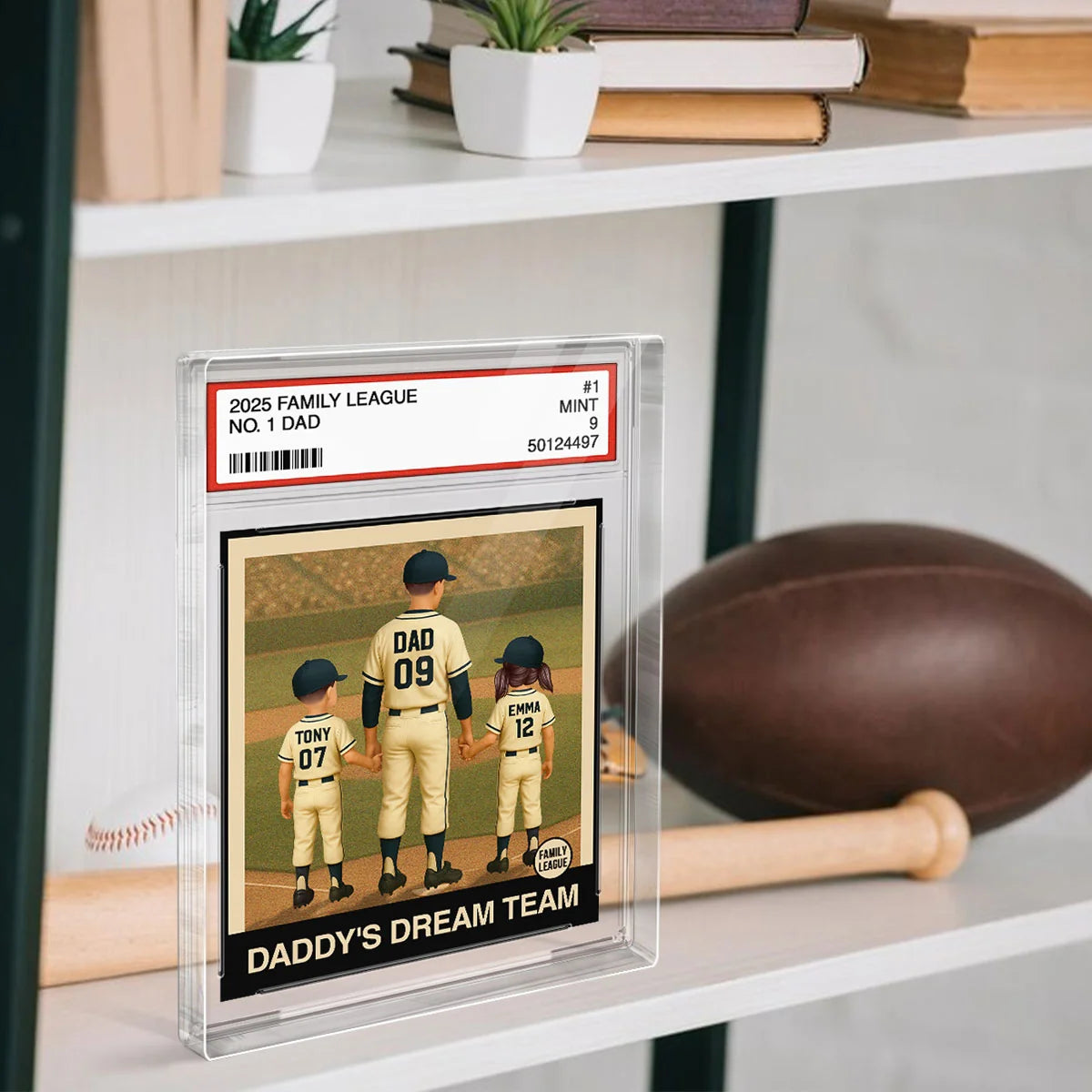 Personalized Baseball Dad Grandpa Acrylic Block Plaque, Custom Trading Card Style with Names & Jersey Numbers, Father’s Day Gift for Baseball Dad