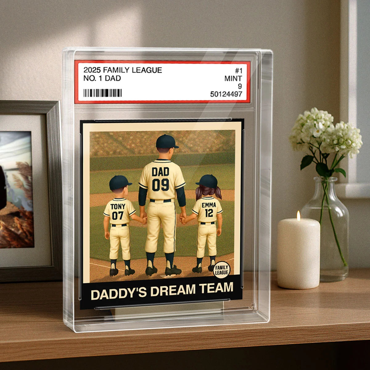 Personalized Baseball Dad Grandpa Acrylic Block Plaque, Custom Trading Card Style with Names & Jersey Numbers, Father’s Day Gift for Baseball Dad