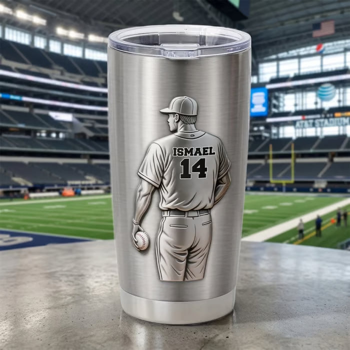 Personalized Baseball Tumbler with Player Name & Number, Hit A Home Run Custom 3D Effect Cup, Gift for Baseball Player Dad Son Coach
