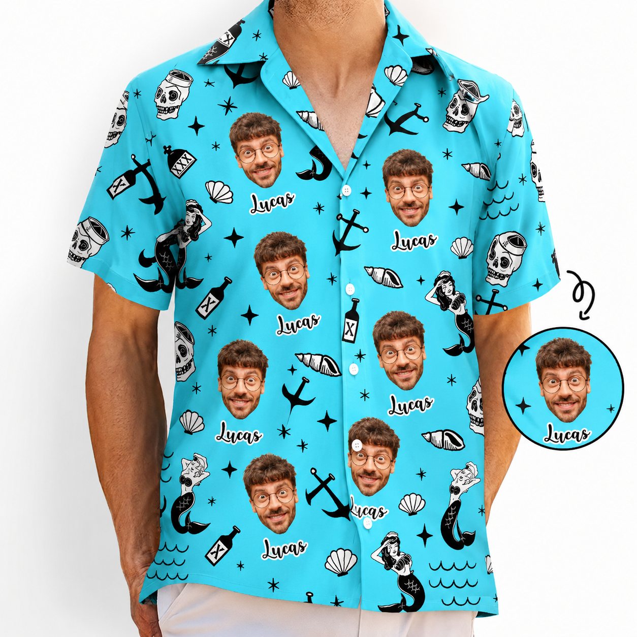 Strandgesichtsfoto Hawaiianisches Hemd – Personalisierte Sommergeschenke