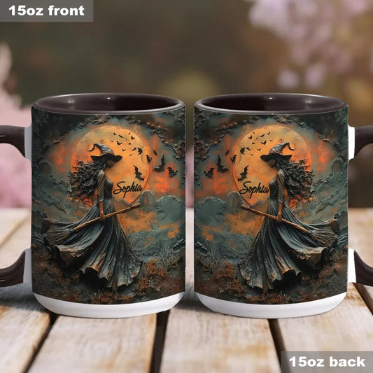 Personalized Witch Mug, Custom Beautiful Witch Accent or Cauldron Coffee Mug, Halloween Gift for Witch Lover Women Mom Sister Friend