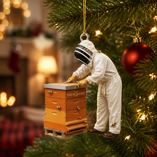 Personalized Beekeeper 3D Effect Ornament, Custom Honey Bee Keeper Acrylic Ornament with Name, Gift for Beekeepers and Bee Lovers
