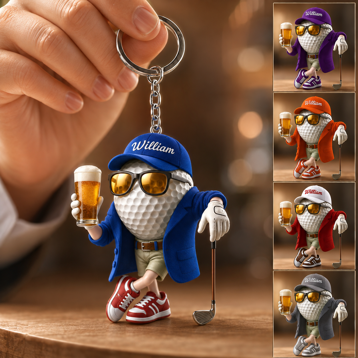 Personalized Beer 3D Effect Golf Keychain, Custom Golfer Acrylic Keychain with Name, Funny Golf Gift for Men, Golf Lover Gift, Father's Day Gift