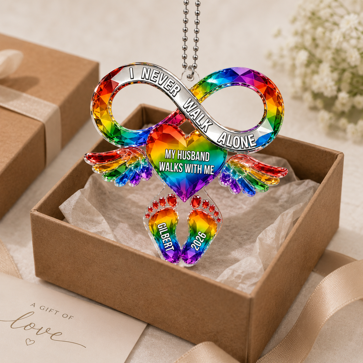 Your Love Still Rides Beside Me Personalized Memorial Car Hanger, Custom Acrylic Sympathy Ornament with Name and Date