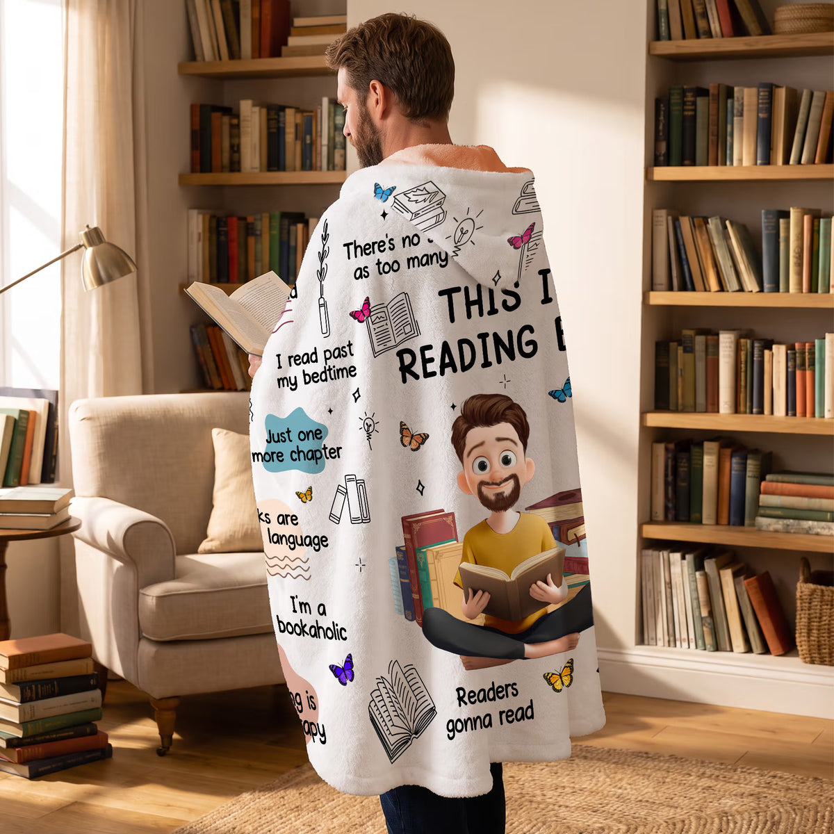 Personalized Book Lover Blanket with Name & Birth Flower, Custom Reading Quote Throw Blanket, Gift for Bookworm Women Friends
