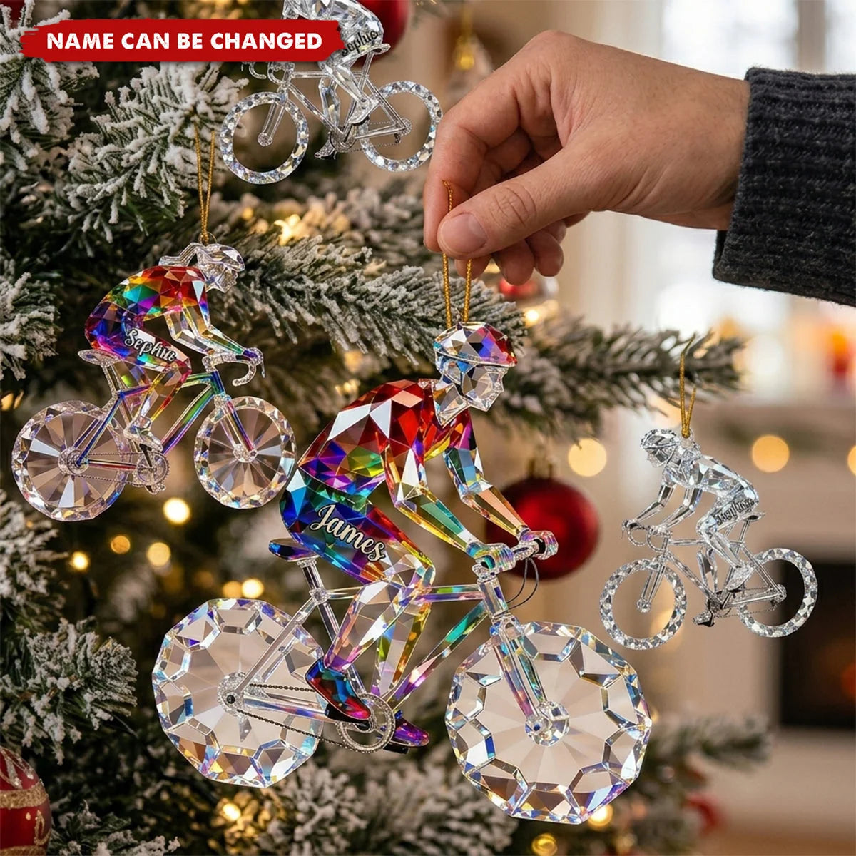 Personalized Bicycle Christmas Ornament with Name, Custom Cyclist Acrylic Keepsake, Cycling Gift for Bike Rider Men Women Dad Husband