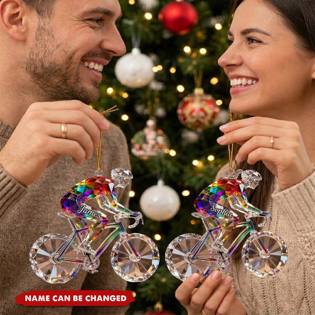 Personalized Bicycle Christmas Ornament with Name, Custom Cyclist Acrylic Keepsake, Cycling Gift for Bike Rider Men Women Dad Husband