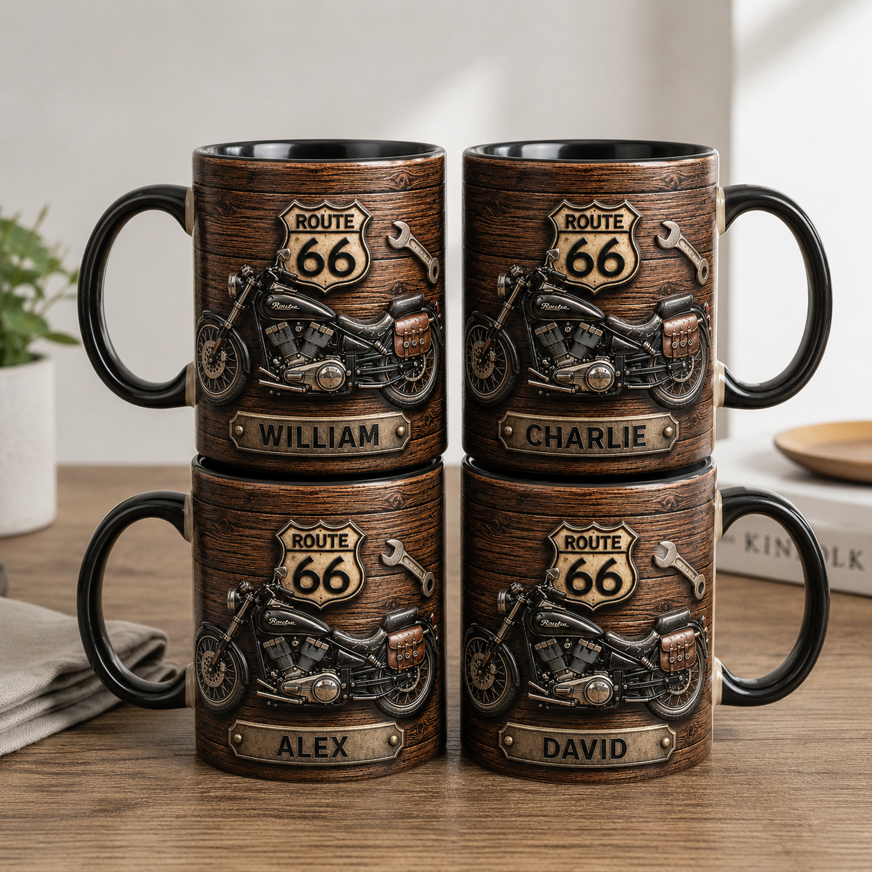 Motorcycle Personalized Biker 3D Mug Effect , Custom Route 66 Coffee Mug with Name, Gift for Motorcycle Lovers, Biker Dad, Husband