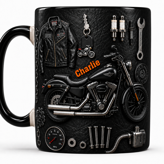 Personalized Biker Mug 3D Effect – Custom Name Motorcycle Gift for Riders & Motorcycle Lovers