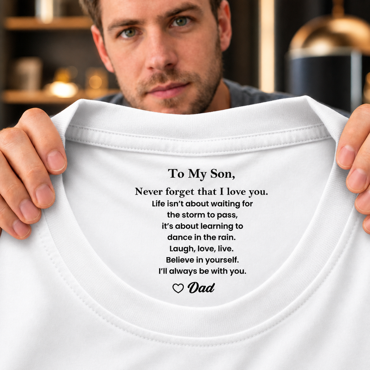 To My Son I Love You Hemd, personalisiertes Geschenk mit Nackeninnendruck