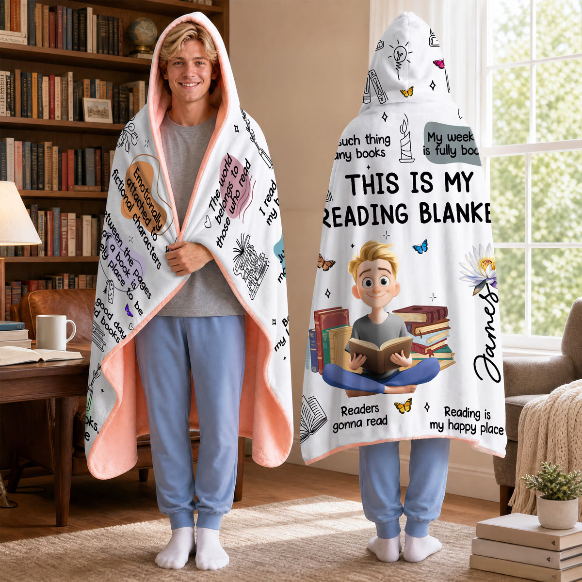 Personalized Book Lover Blanket with Name & Birth Flower, Custom Reading Quote Throw Blanket, Gift for Bookworm Women Friends