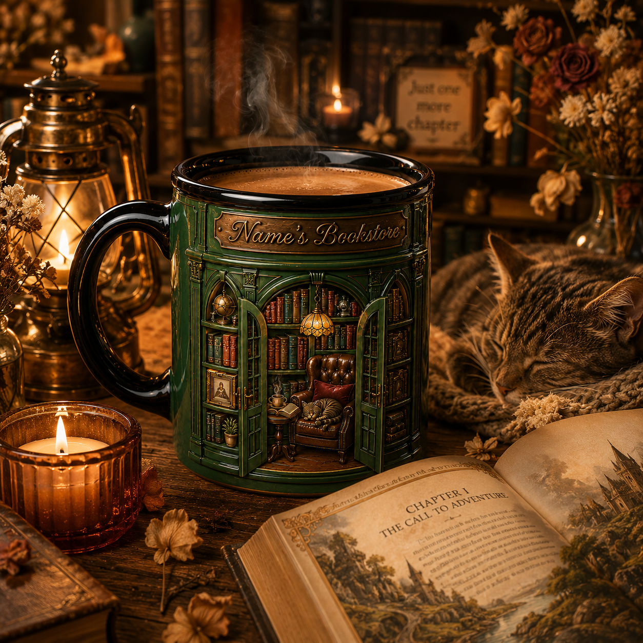 Personalized Bookstore Coffee Mug 3D Effect with Custom Name, Ceramic Book Lover Mug, Cozy Reading Gift for Readers, Librarians, 11oz 15oz