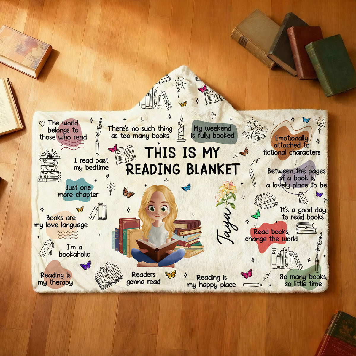 Personalized Book Lover Blanket with Name & Birth Flower, Custom Reading Quote Throw Blanket, Gift for Bookworm Women Friends