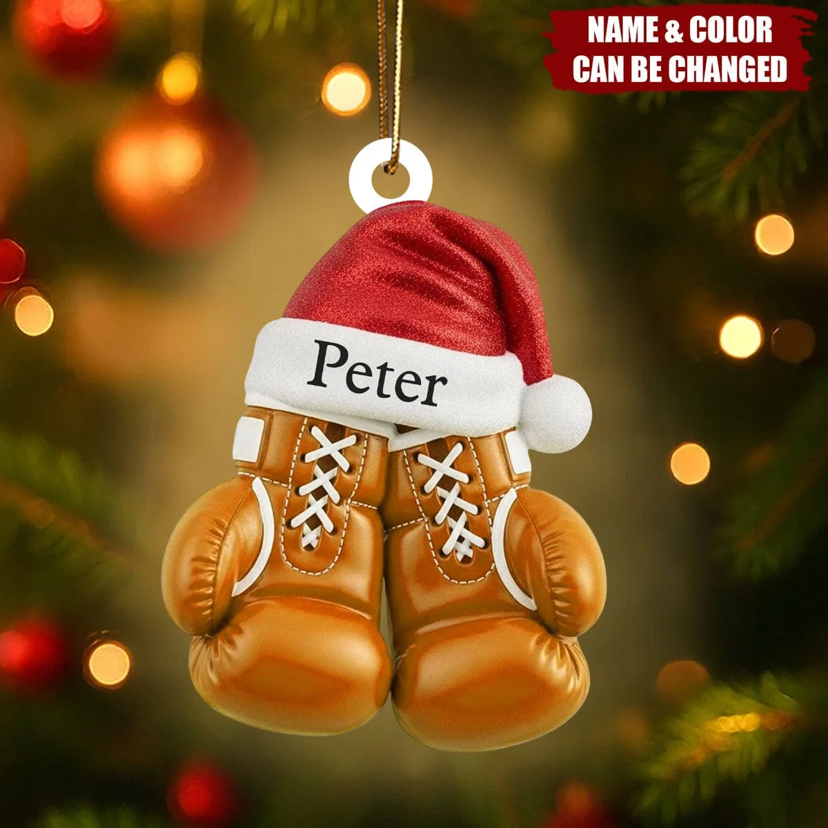 Personalized Boxing Gloves Christmas Ornament with Name, Custom Boxer Acrylic Keepsake with Santa Hat, Gift for Boxer Boxing Coach Fighter
