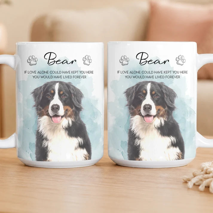 Personalized Pet Memorial Mug from Photo, Custom Watercolor Dog Cat Portrait Coffee Cup, Rainbow Bridge Sympathy Gift for Pet Loss