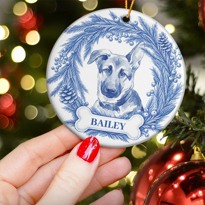 Personalized Pet Memorial Christmas Ornament with Photo & Name, Custom Dog Cat Ceramic Keepsake, Sympathy Gift for Pet Loss Dog Mom Cat Dad