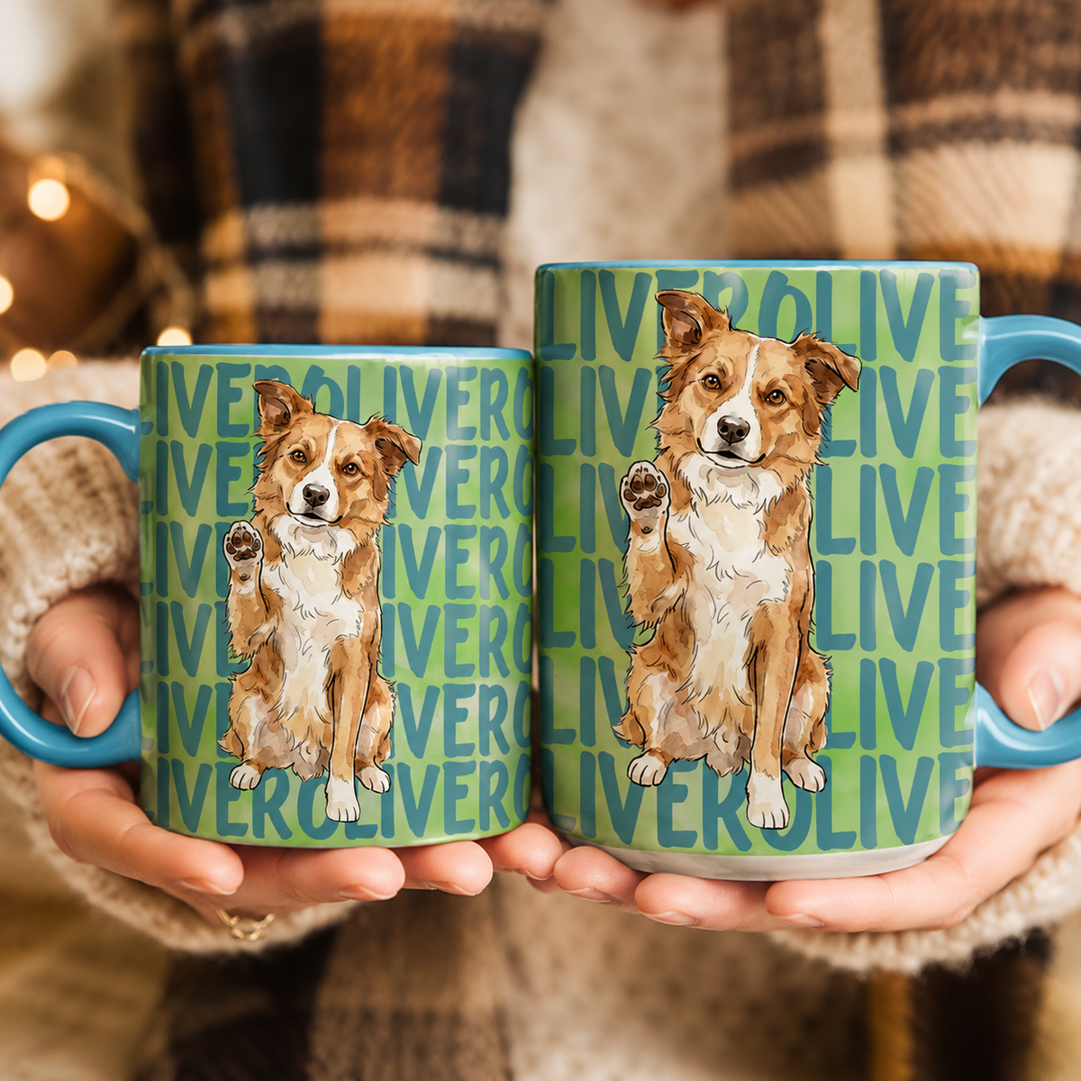 Personalized Pet Portrait Mug, Custom Dog Cat Photo & Name Watercolor Coffee Mug, Pet Lover Gift for Mom Dad