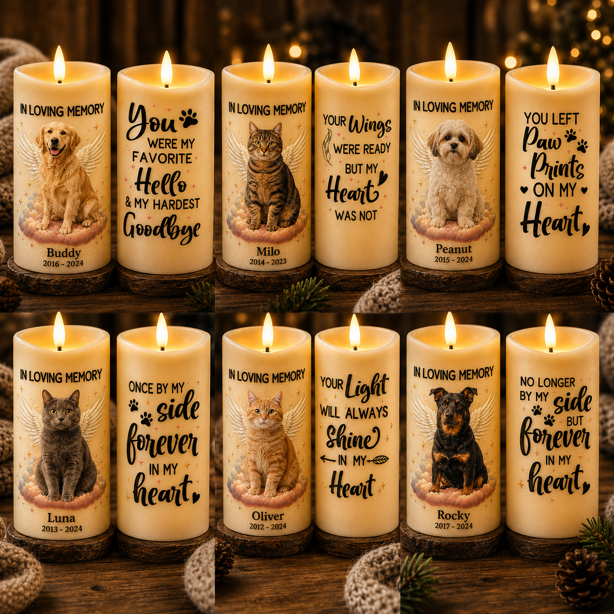 Your Light Will Always Shine In My Heart Pet Memorial Candle – Personalized Photo Flameless LED Candle