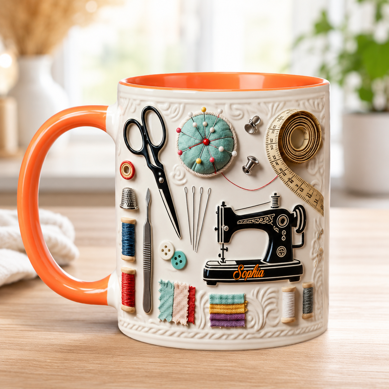 Personalisierte Akzenttasse „Love Sewing“ – Individuelles Namensgeschenk für Nähbegeisterte