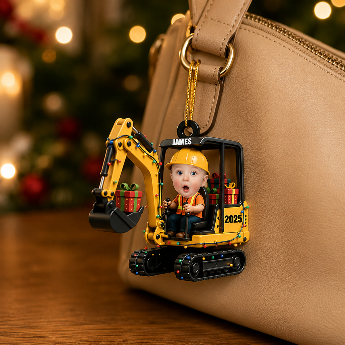 Personalized Kid Excavator 3D Effect Ornament, Custom Photo Construction Vehicle Acrylic Ornament with Name, Excavator Christmas Ornament, Gift for Boys