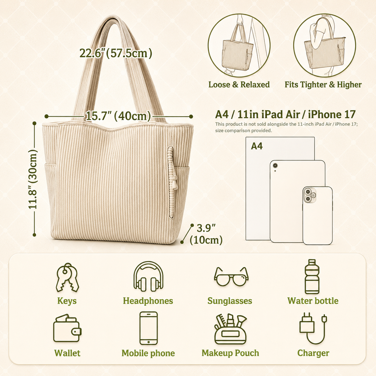 Personalized Birth Flower Tote Bag, Custom Name Corduroy Handbag with Mother of Pearl Floral Design, Birthday Gift for Women Mom