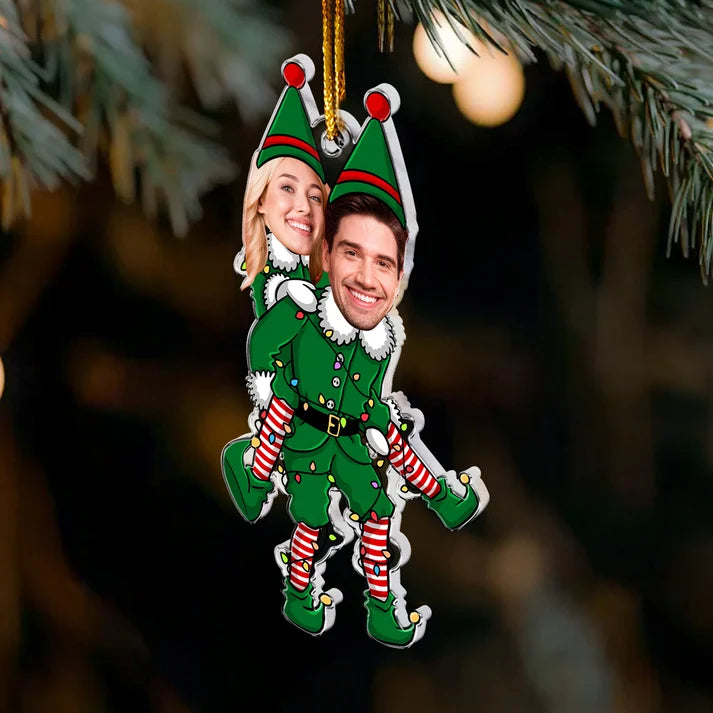 Personalized Funny Couple Elf Photo Christmas Ornament, Custom Acrylic Picture Keepsake, Gift for Wife Husband Girlfriend Boyfriend