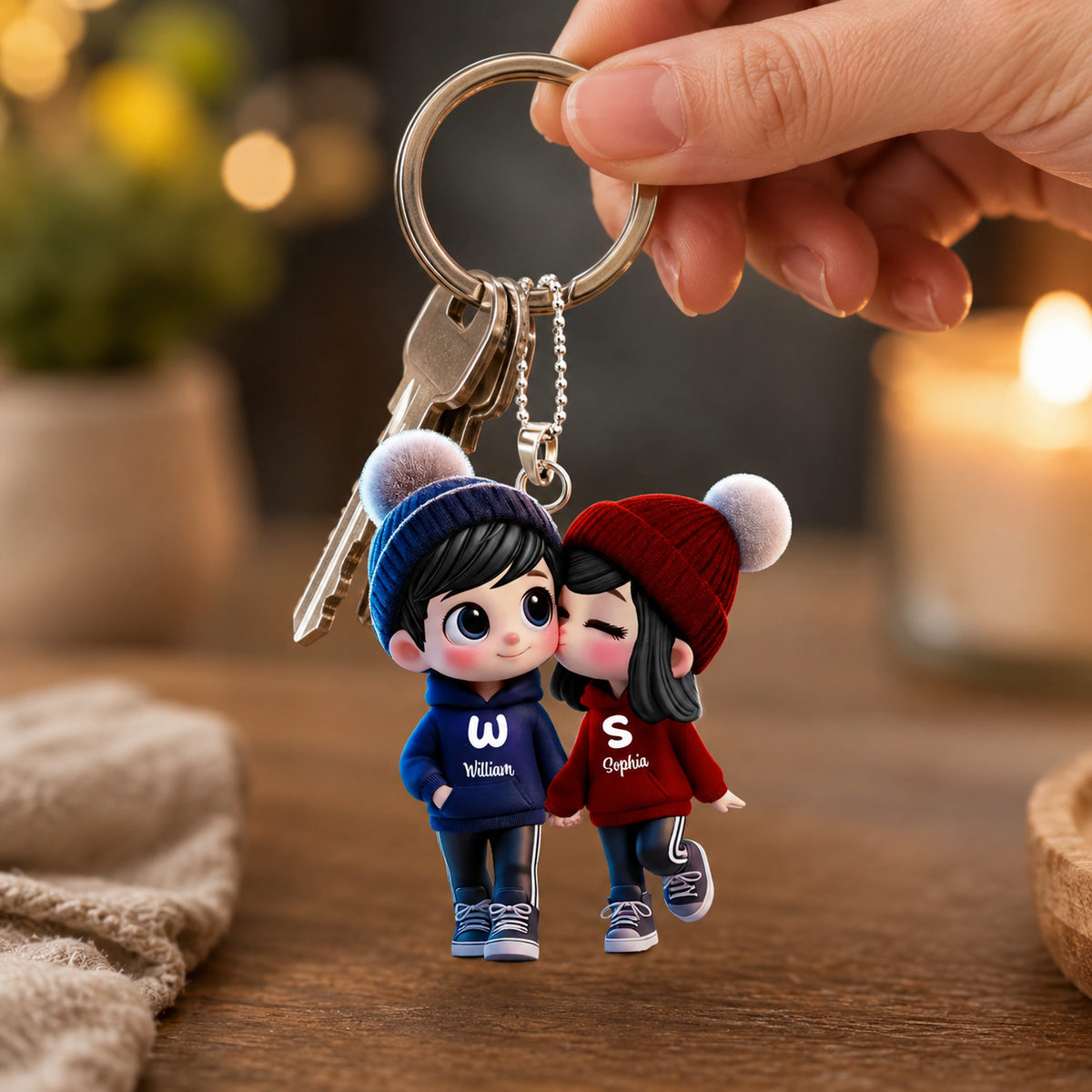 Personalized Cartoon Couple 3D Effect Car Ornament with Names, Custom Couple Acrylic Car Charm, Gift for Boyfriend Girlfriend Husband Wife