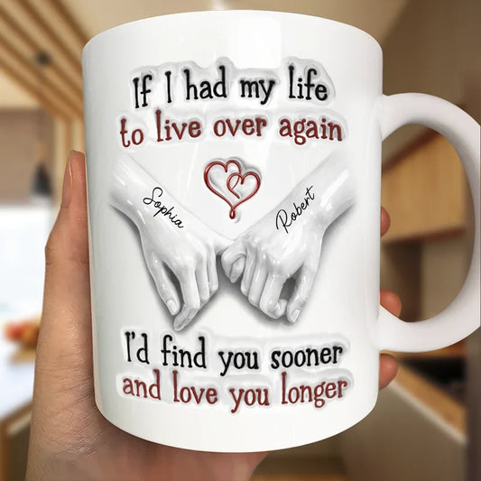 Personalized Couple Mug 3D Effect with Names, I’d Find You Sooner Love You Longer 3D Effect Ceramic Cup, Gift for Husband Wife Boyfriend Girlfriend
