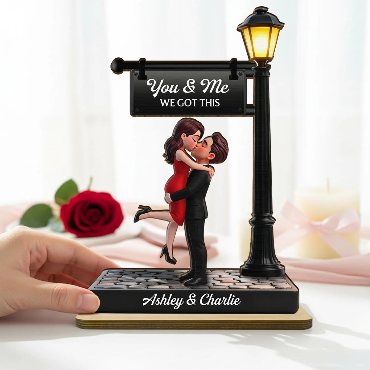 Personalized Couple Wooden Plaque with Custom Date, Timeless Love Under The Light 2-Layer Anniversary Keepsake, Wedding Gift for Husband Wife