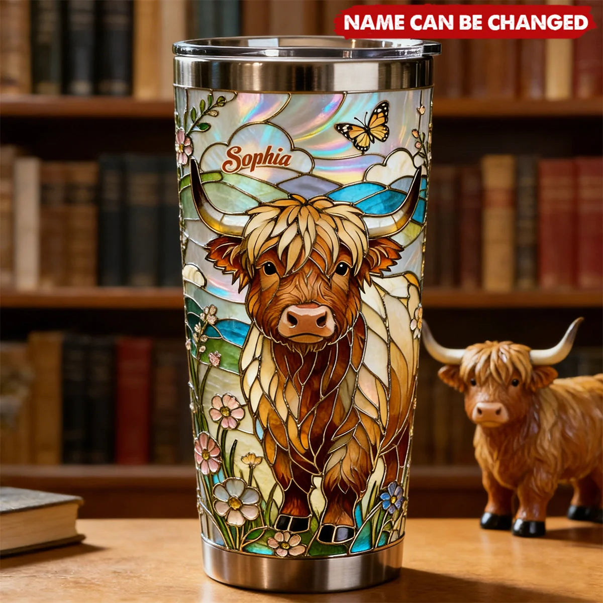 Personalized Highland Cow 3D Effect Tumbler with Name, Custom Stainless Steel Travel Cup, Gift for Cow Lover Women Mom