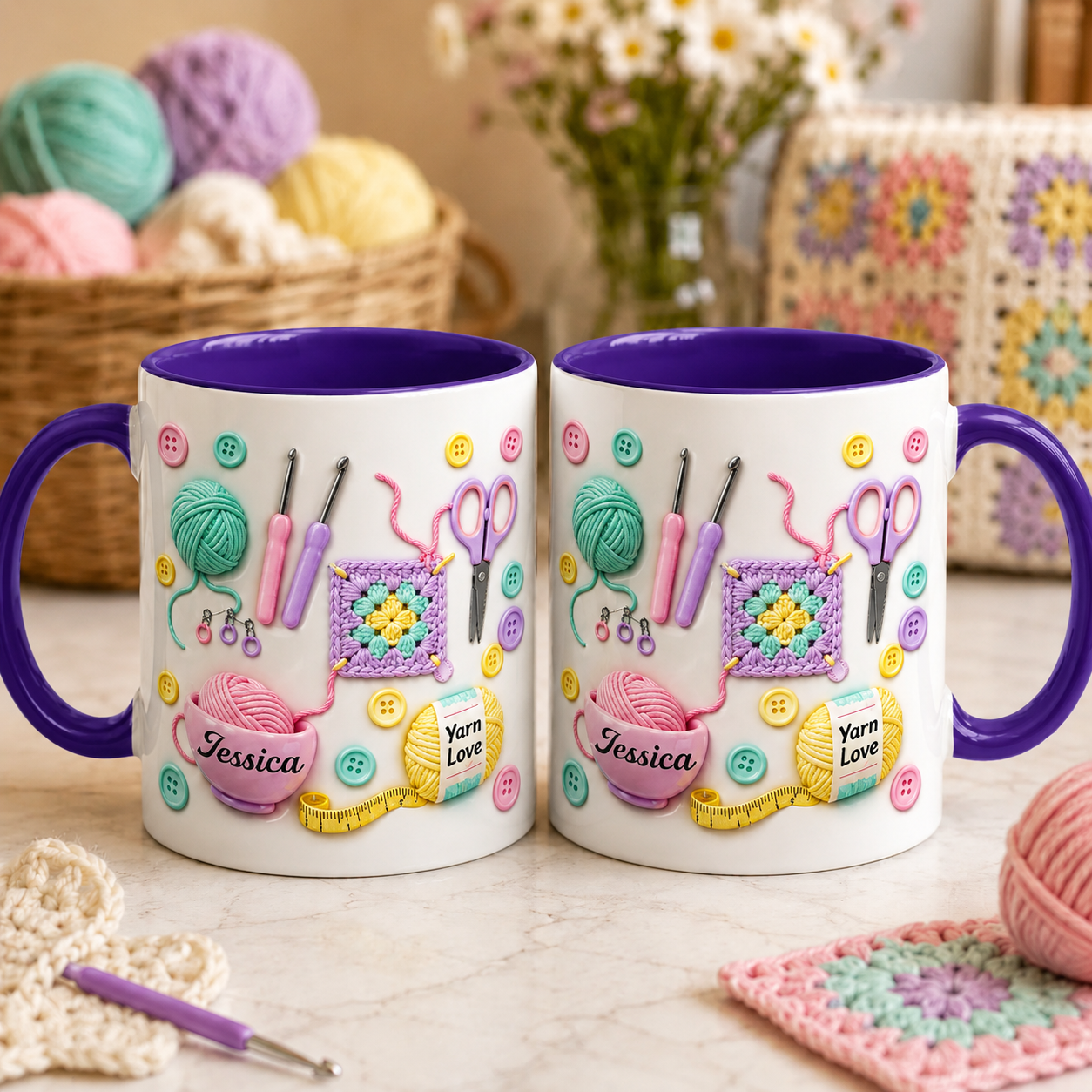 Yarn Love Personalized Accent Mug – Custom Name Gift for Knitters