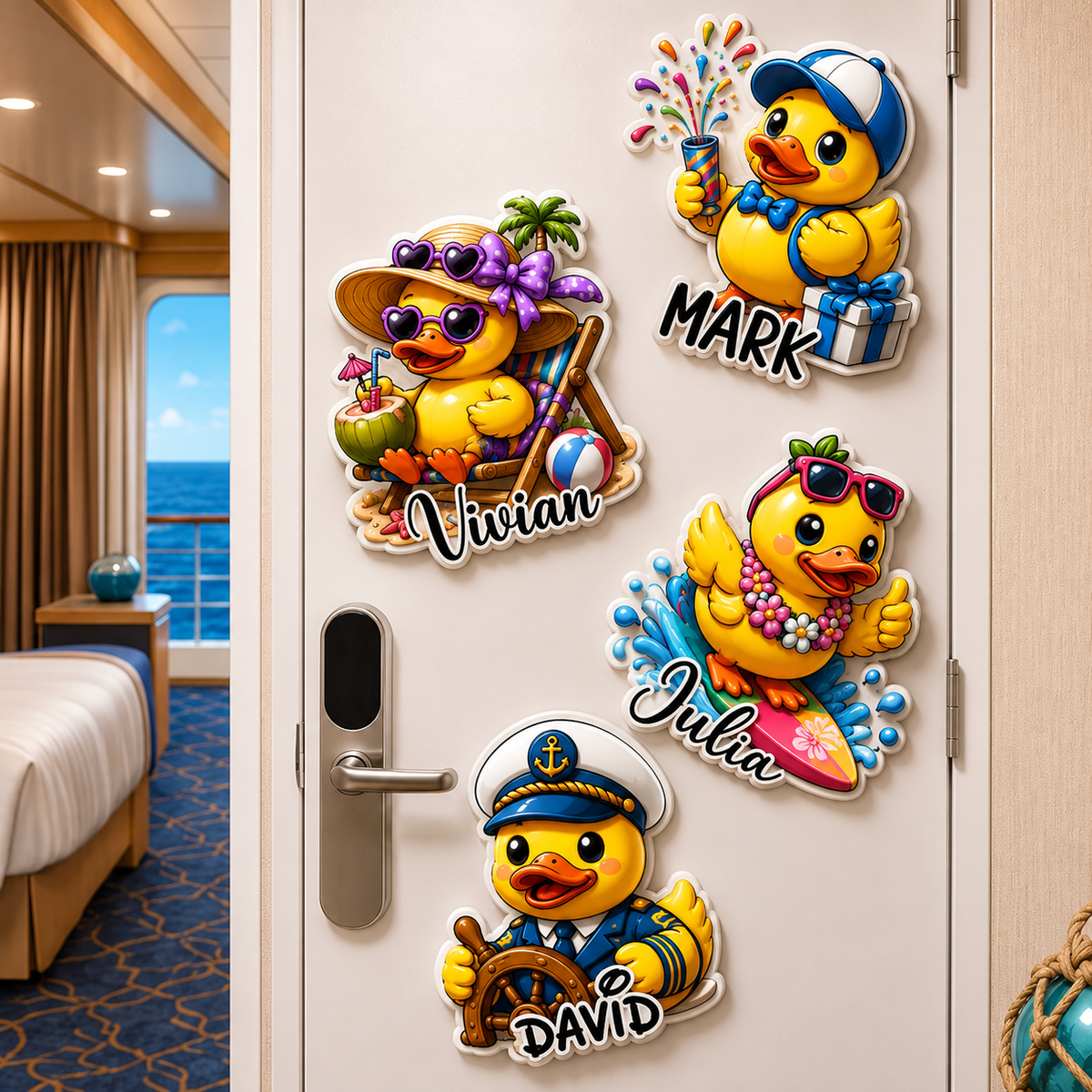 Personalized Cruise Duck Door Magnet, Custom Cruise Door Sign, Funny Cruise Cabin Magnet, Family Vacation Stateroom Decor