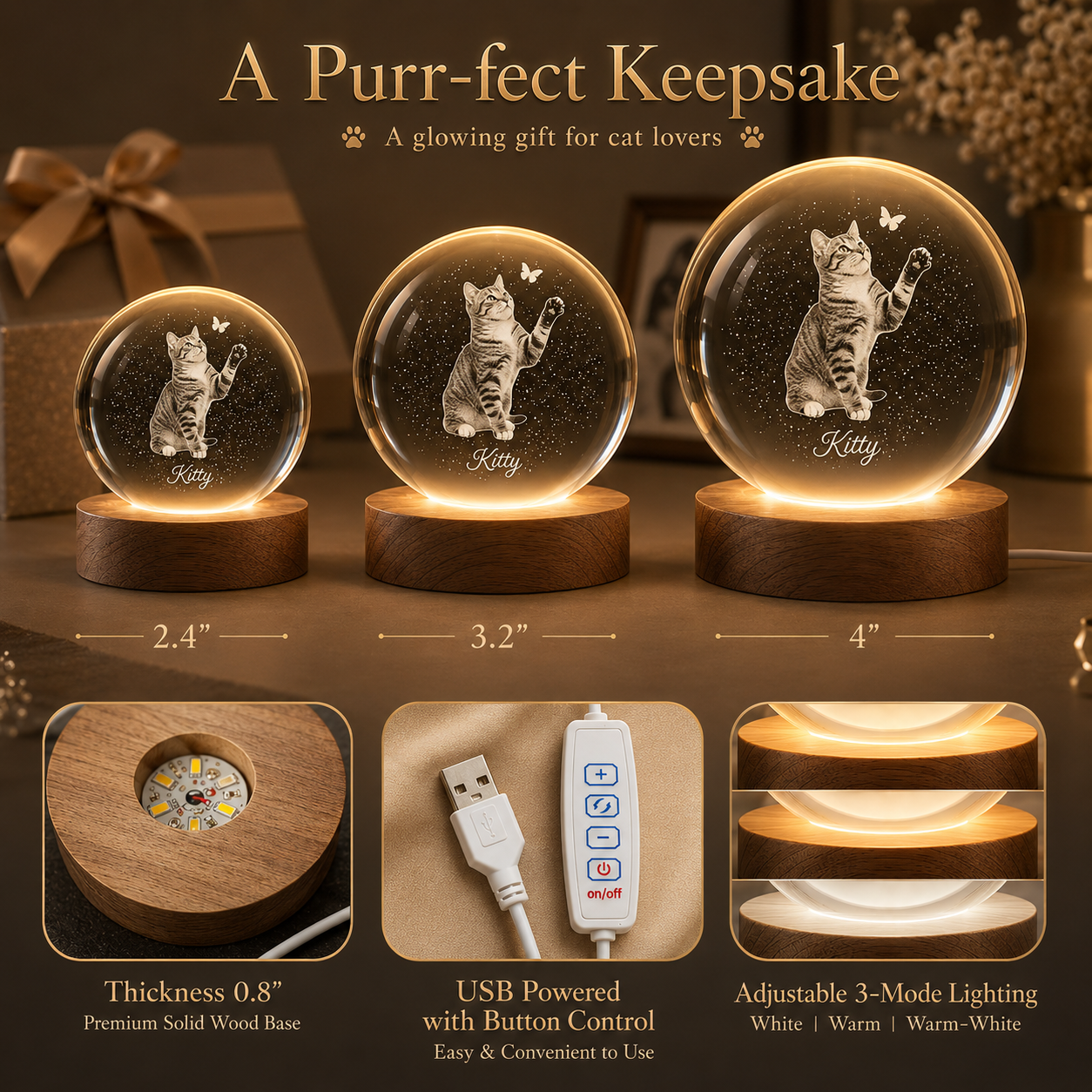 Personalisierte Gedenk-Kristallkugel-Lampe – Erinnerungsgeschenk mit individuellem Foto
