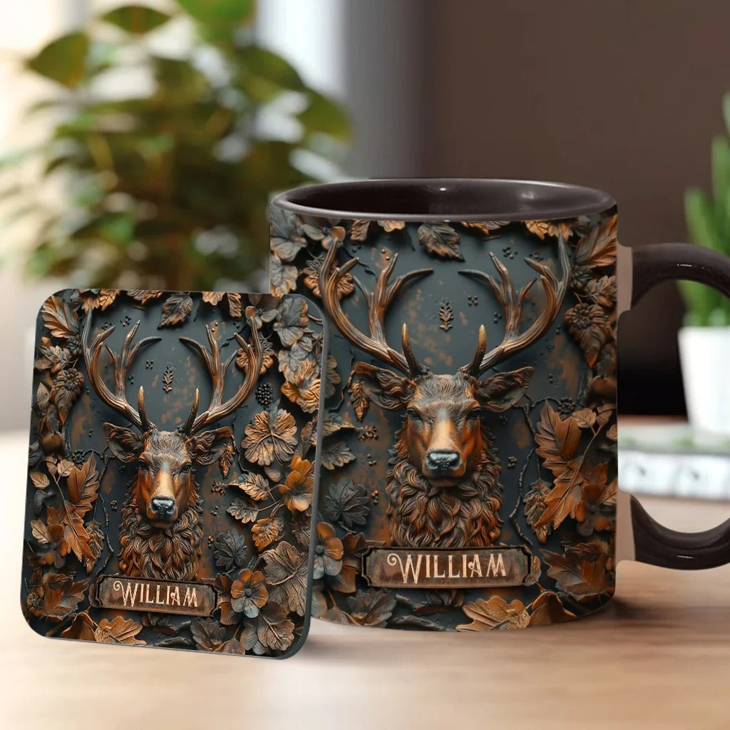 Personalized Deer Hunting Accent Mug, Custom Buck Ceramic Coffee Cup, Gift for Hunter Dad Husband Boyfriend Deer Hunting Lover